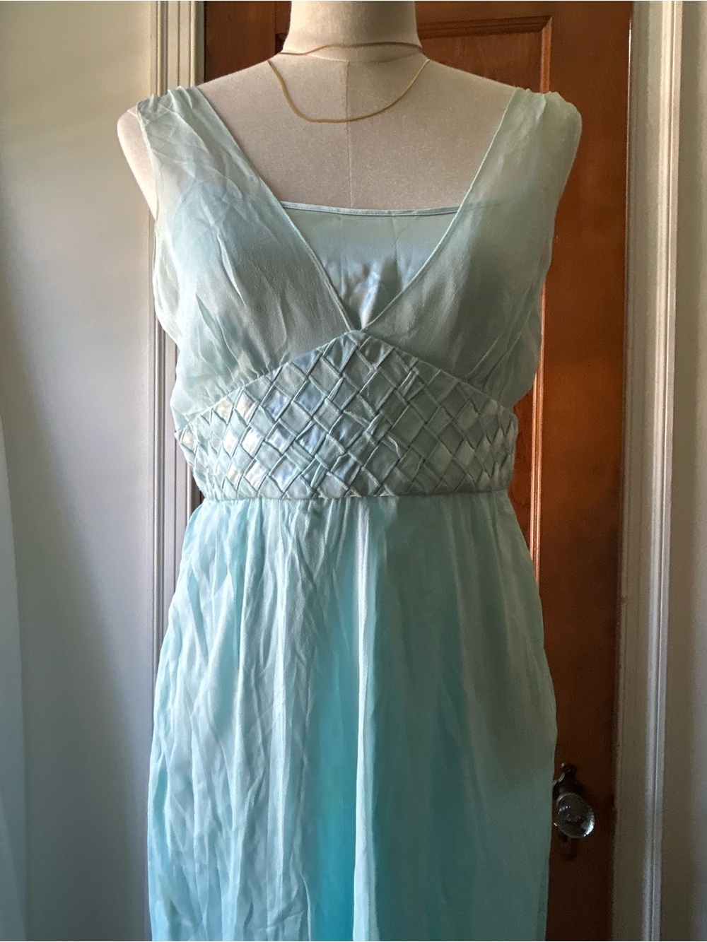 Calvin Klein Pale Aqua Silk Maxi Dress with Braided Waist - Picture 2 of 6
